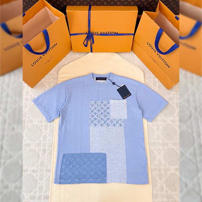 lv louis vuitton monogram patchwork knit t-shirt